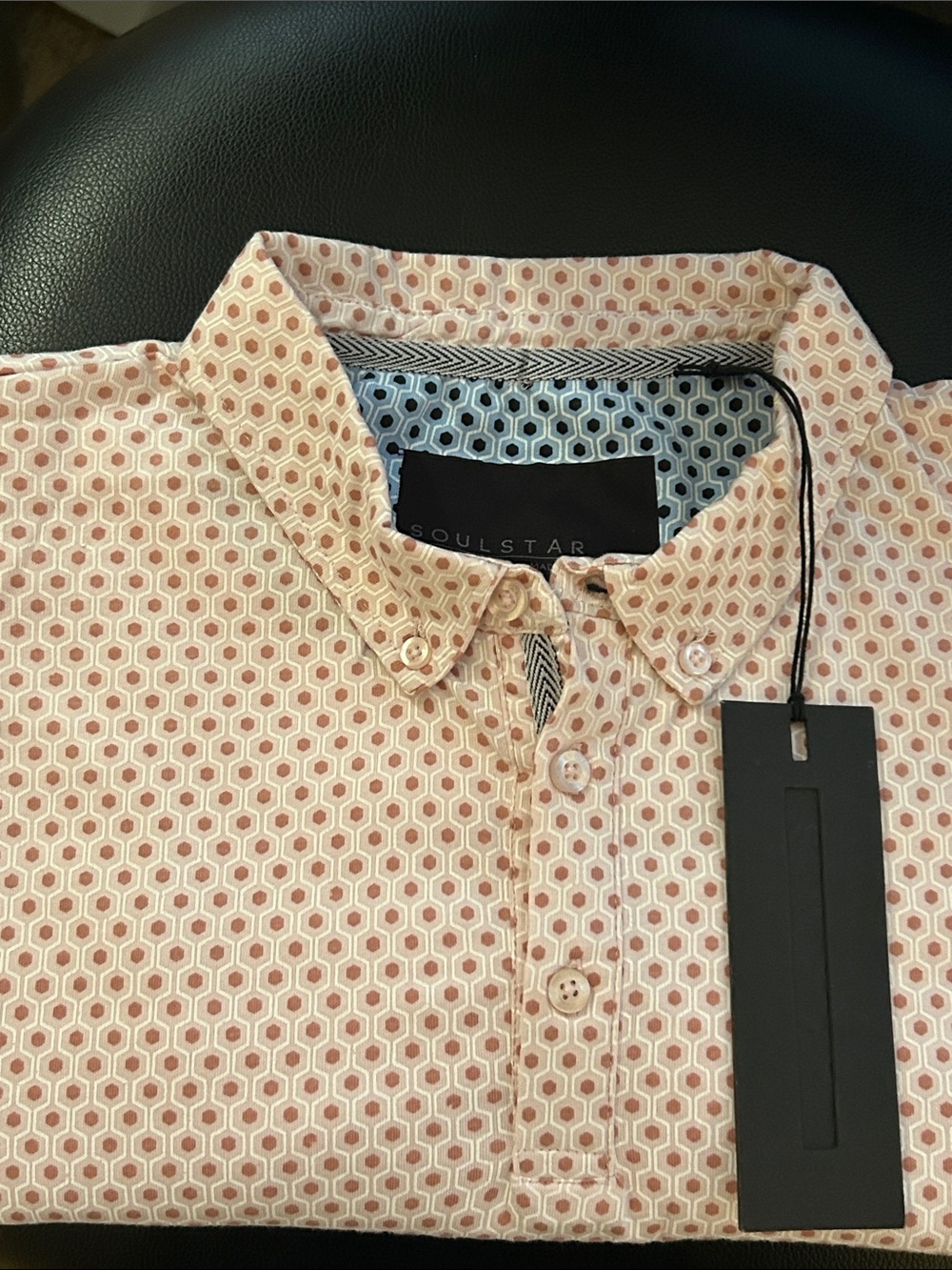 Men's Pale Pink Micro-Print Short Sleeve Polo.